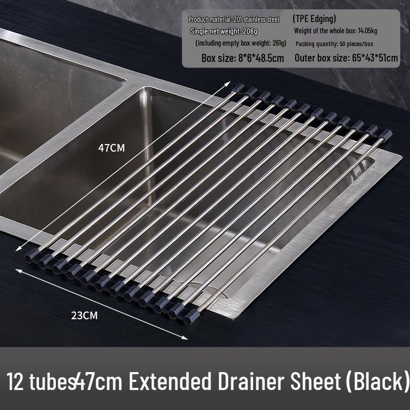 Foldable Stainless Steel Sink Drainer Rack & Roll-Up Dish Mat