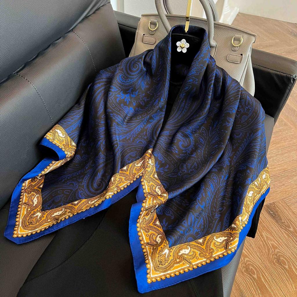 91Cm square scarf silk scarf women's new literary and fashion scarf accessories autumn and winter retro versatile shawl