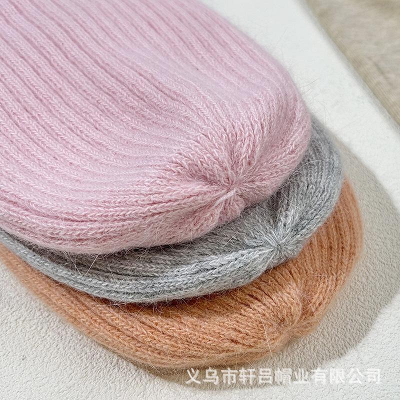 Autumn and Winter Rabbit Fur Warm Light Board Thick Strip Knitted Hat Men and Women Fashion Versatile Bag Head Cold Hat Wool Hat