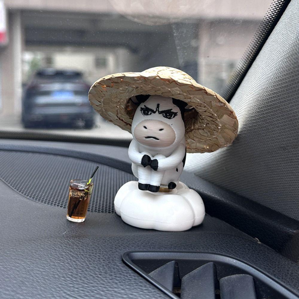 Cute Grass Cow Figure Ugly-cute Car Ornament Emo Center Console Decoration  Center Console
