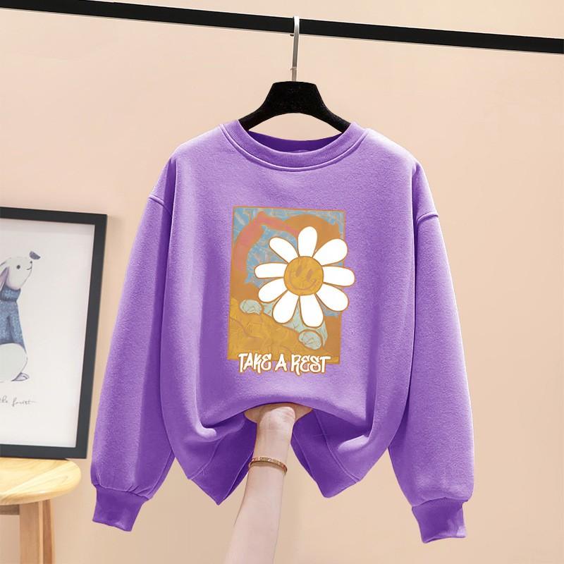 Womens Loose Fit Crewneck Sweatshirt Casual Long Sleeve Top Couple Style Winter Fleece Lined Outerwear