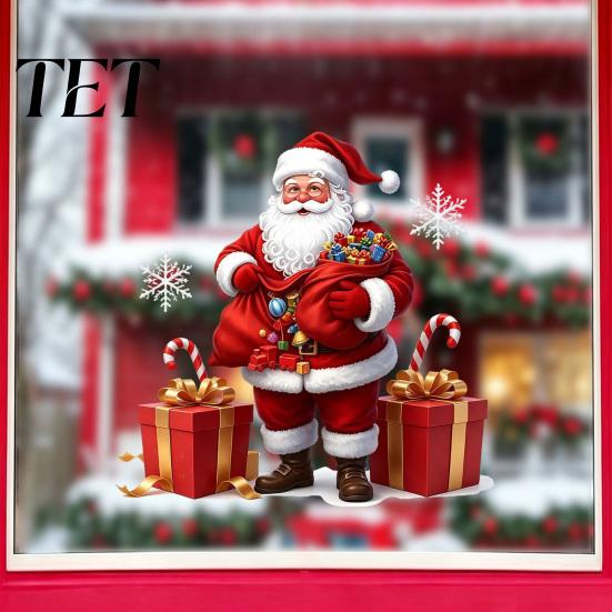 Holiday Glass Stickers Santa Claus Window Static Sticker, Reusable Waterproof PVC Christmas Decal, Decorative Festive Home Decor HD Printing