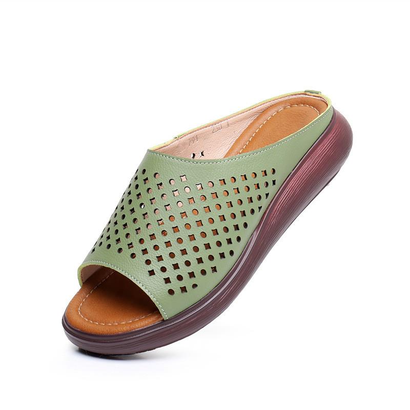 Fashion GKTINOO Summer Plus Size Platform Slippers Women Genuine Leather Open Toe Wedge Sandals Women Thick Sole Slides Zapatillas Mujer