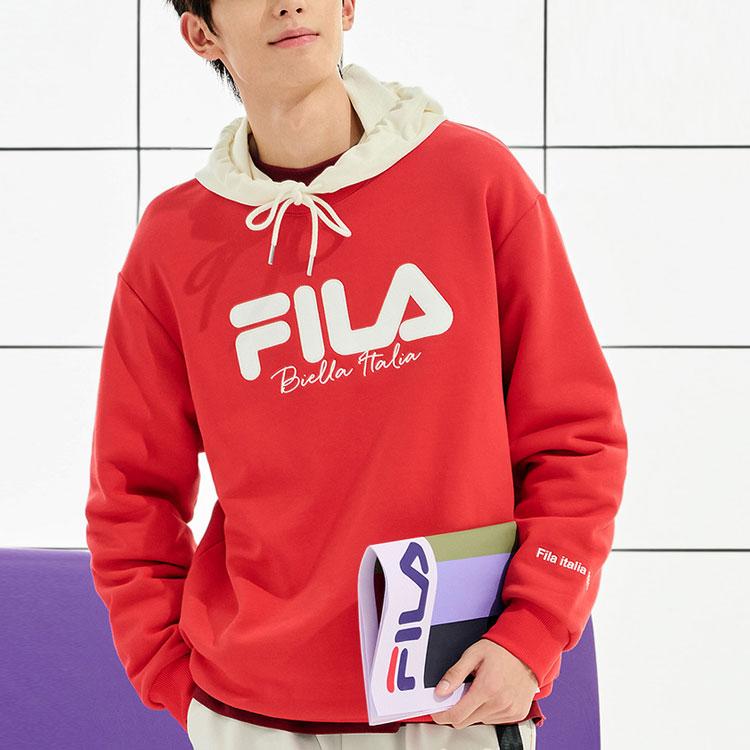 FILA Loose Fit Logo Knit Pullover Long Sleeve American Vintage Sweatshirt Unisex sweatshirt Legendary-Red F11U249201F-RD