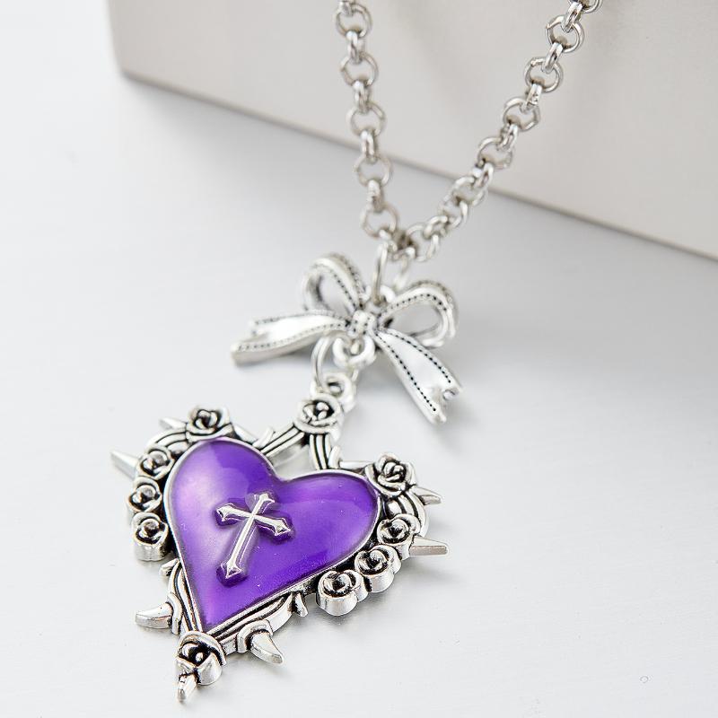 Gothic Y2K Thorn Rose Bow Heart Pendant Necklace Women's Retro Vampire Accessories Witch Party Jewelry Gift Choker
