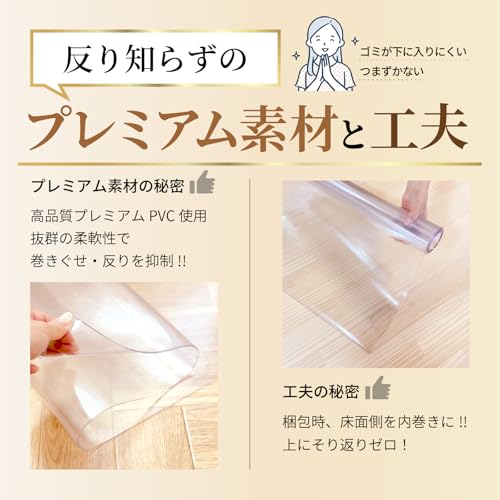 [Non-warping Premium Material with Precision Laser Cutting] Kitchen Mat, 45x180cm, Trip-resistant Diagonal Cut, Transparent, Floor Heating Compatible,