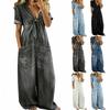 Mono de mezclilla lavado casual para mujer, ajuste holgado, manga corta, cuello en V, con bolsillo, mono de pierna ancha con detalle de lazo en la parte delantera