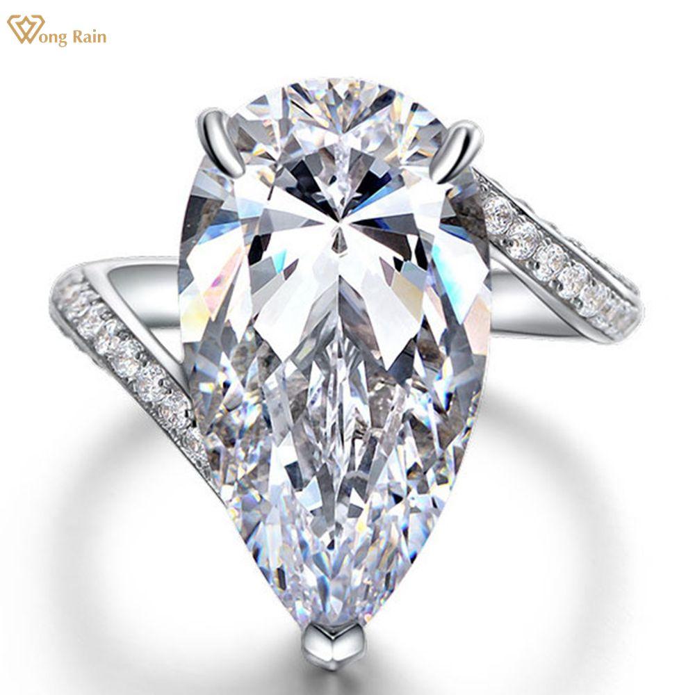 

Wong Rain, стерлинговое серебро 925 пробы, 12*22 мм, 22 карата, грушевидная огранка AAAAA, цирконы, драгоценный камень, юбилейное коктейльное кольцо для женщин, ювелирные изделия US 5 белый