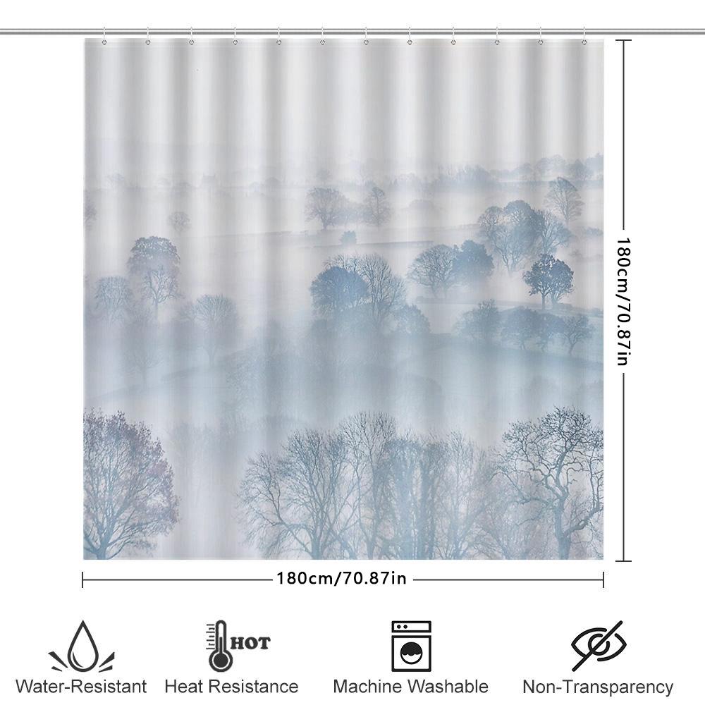 Blue Forest Shower Curtain Nature Trees Landscape Backdrop Washable Bathroom Decor Rustic Woodland Shower Liner Vintage Home Tex