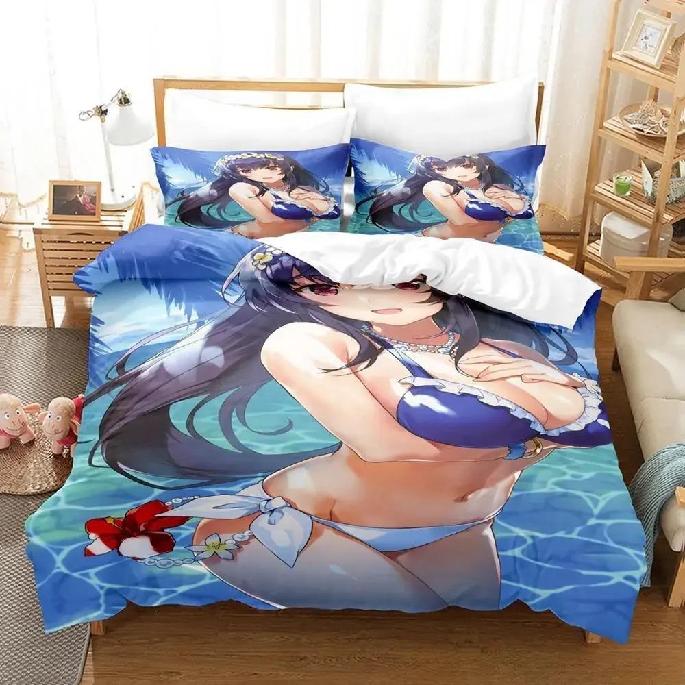 Utaha Kasumigaoka Bedding Set Cartoon Anime Three-piece Set Adult Kid Bedroom Duvet Cover Sets 3D Kawaii Girls Sexy Home Textile