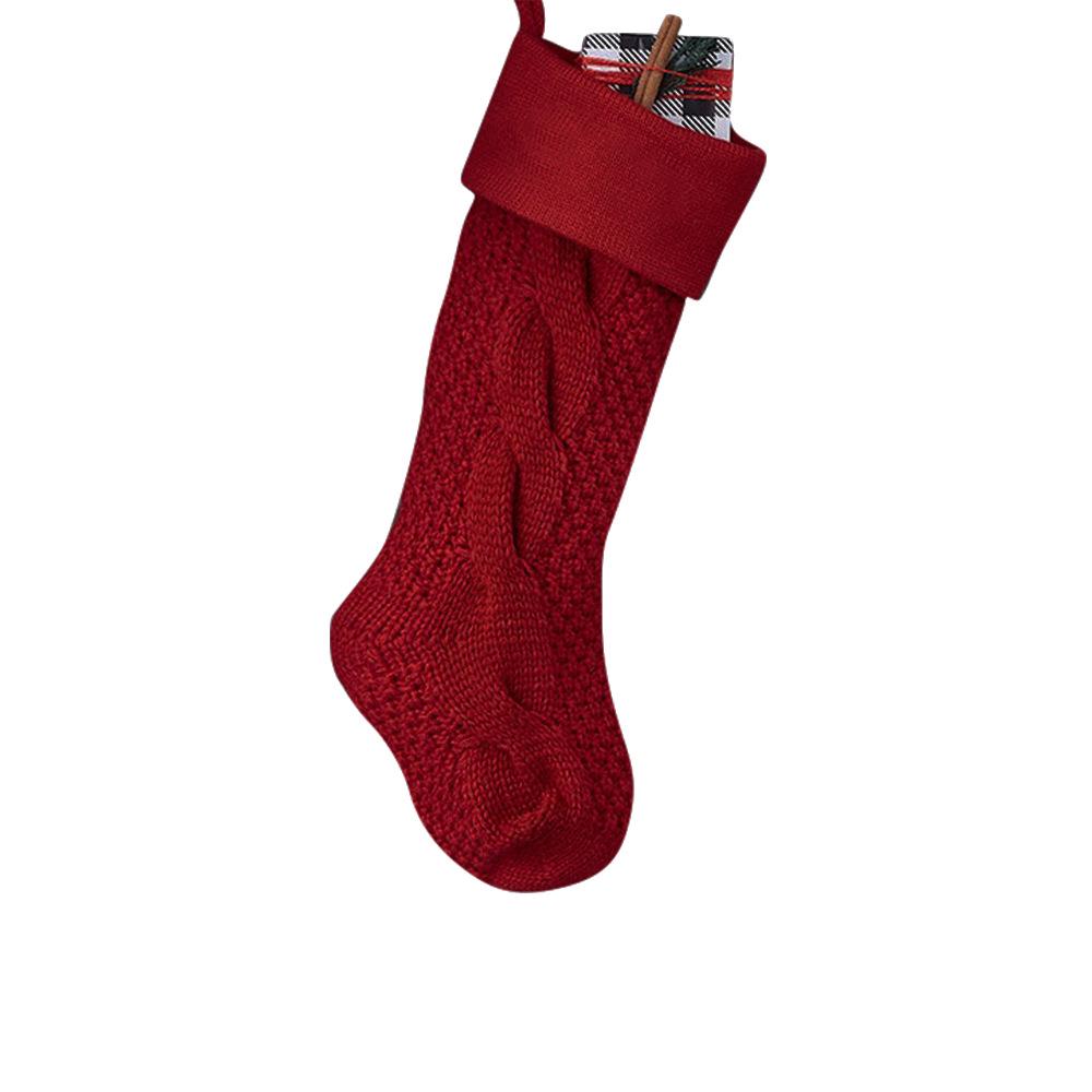 Large Solid Color Knit Christmas Stocking - Holiday Gift Bag & Candy Holder for Home Decoration кларет