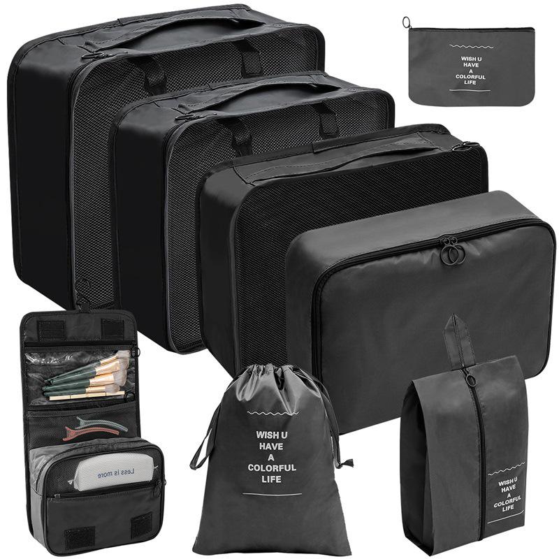 Travel Storage Set: Foldable Toiletry, Makeup, Clothes, Shoes, Digital Accessories, and Drawstring Luggage Bags.