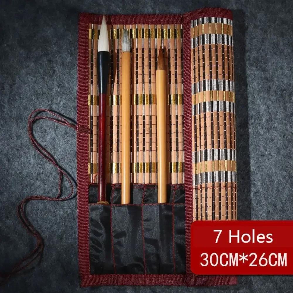 

New High Quality Bamboo Painting Brushes Holder Portable Large Capacity Chinese Style Roll Up Pouch Pen Case Art Supplies