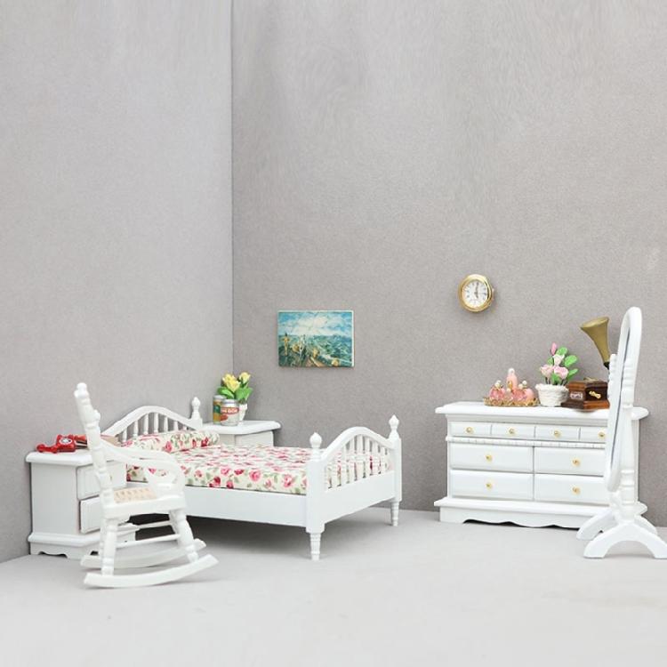 Antique Styles 1/12 Wood Doll House Bedroom Furniture Set Scene Display Accessory Craft Model Project Scene Decoration