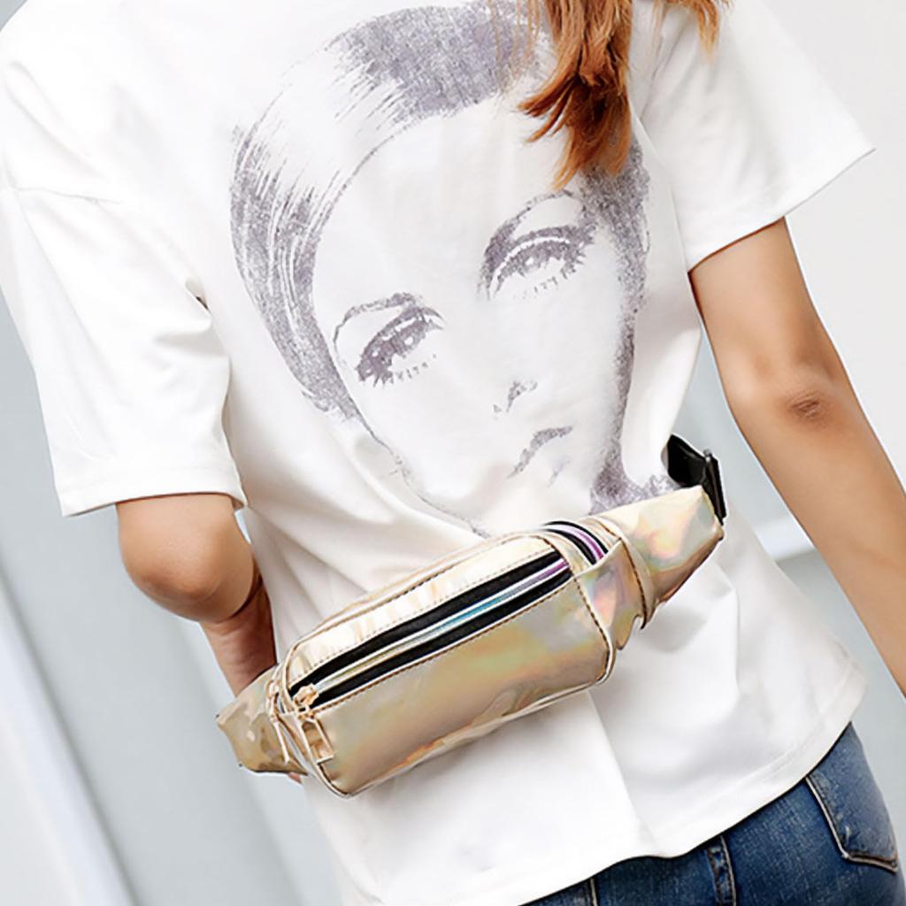 CROWNCAT Small Waist Pouch with a Stylish Aurora Glossy Compact and Perfect for Minimalist Black Design, Lightweight, Outings!