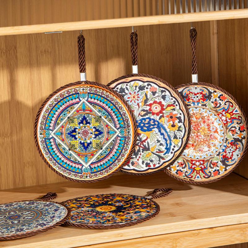 Ceramic Insulation Placemat Anti-scalding Anti-Slip Ethnic Style Dining Table Pan Mat Vintage Cork Placemat Cups Mat Kitchen New