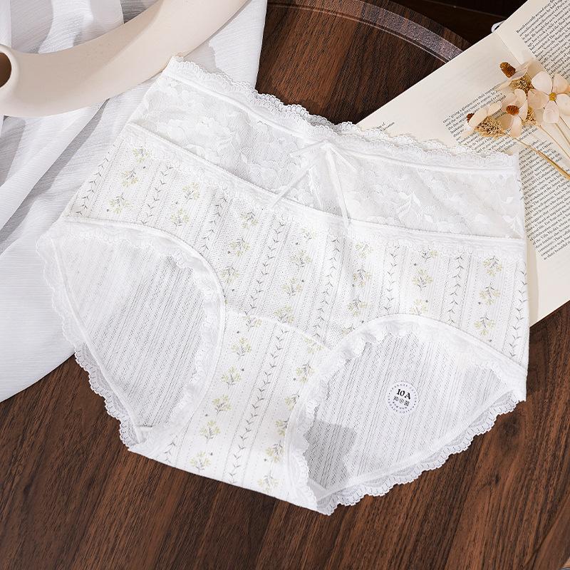 Large Size Women's New Spring and Summer Style Cotton Rustic Print Extended Crotch Non Trace Breathable High Waist Briefs