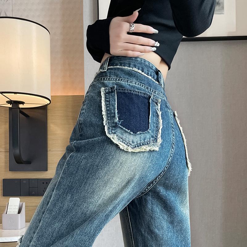 Ripped Denim Girls High Street Straight Summer Thin Relaxed Fit Drooping High-Waist Wide-leg Floor Trousers