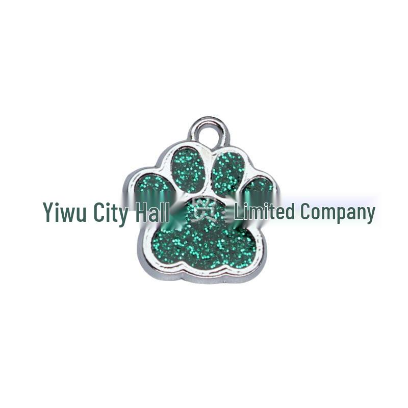 Small Glitter Dog Paw Print Pendant - Zinc Alloy Pet ID Tag (17x18mm)
