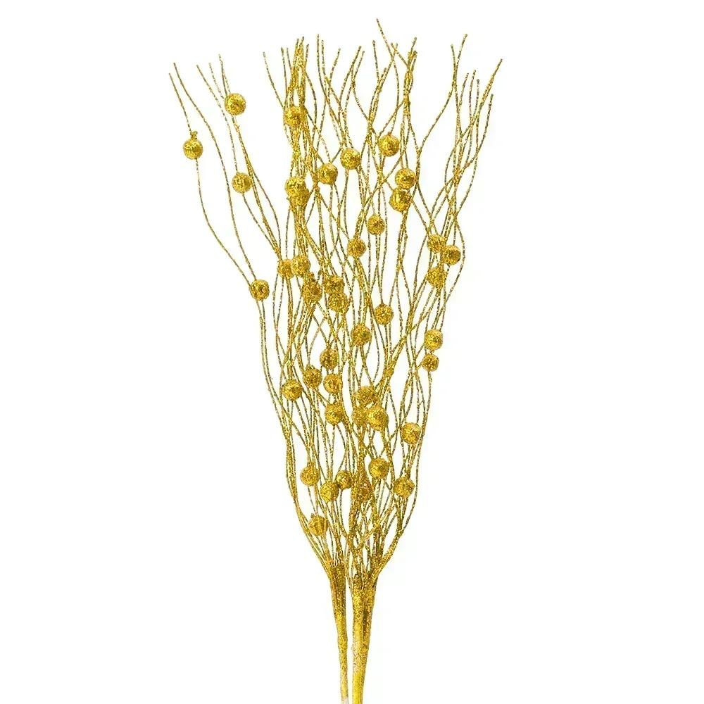 20/1PC Christmas Glitter Berry Stem Red Gold Artificial Berries Branches Fake Flower DIY Wreath Xmas Tree Crafts Party Decor