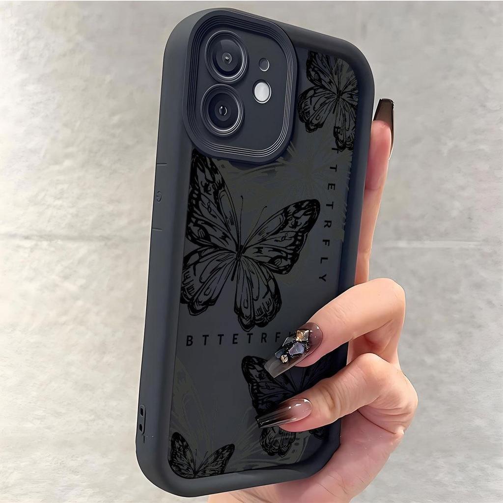 Black Butterfly Groove Phone Case for iPhone 14/15/16/17 Pro Max