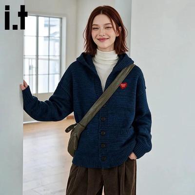 :Cardigan a maglia con cappuccio vestibilità ampia CHOCOOLATE