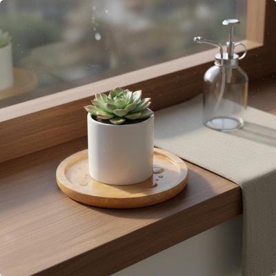 Pot Drainage Tray Multiple Shapes Bamboo Waterproof Round Plant Saucer for Indoor,