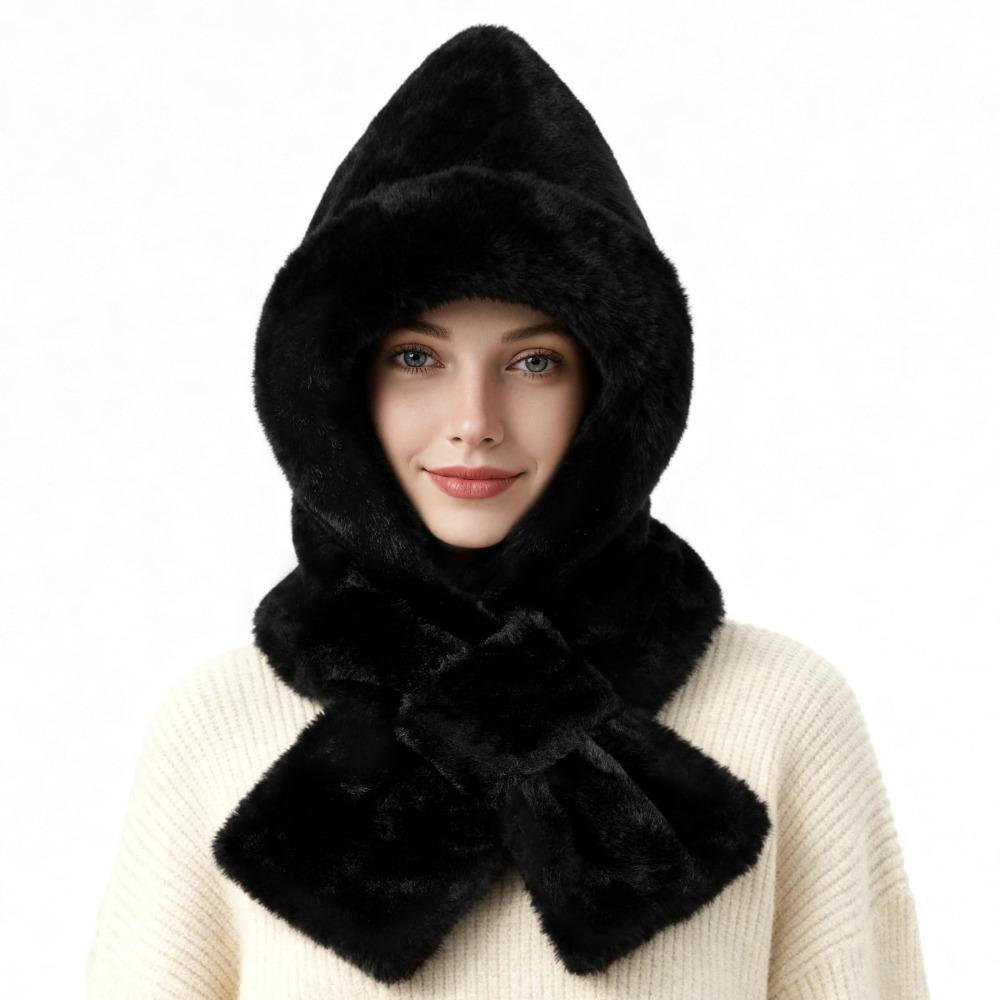 Fuzzy Hooded Scarf Soft Hat Scarf Gloves Set Cute Winter Hooded Scarf  Winter