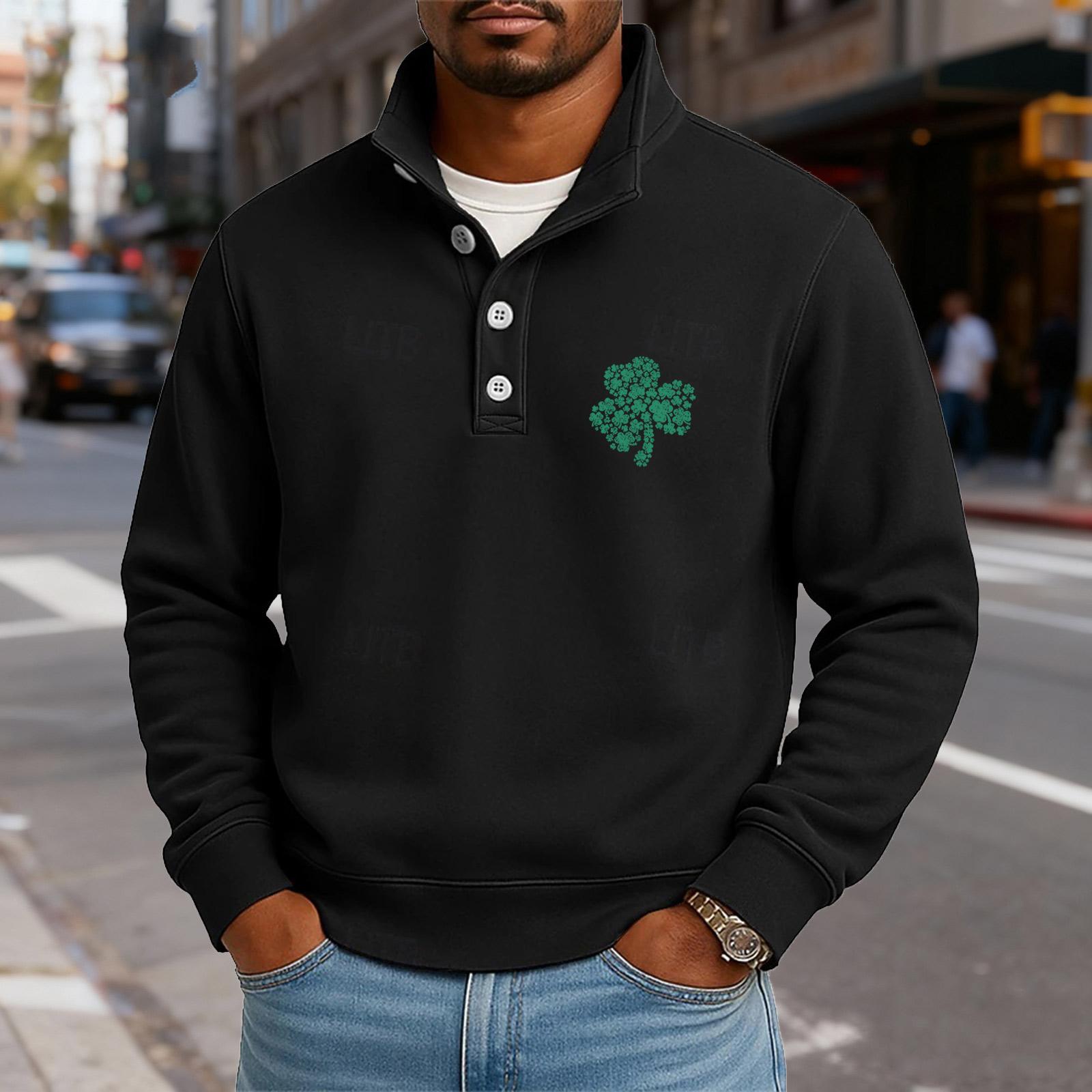 

Чоловічий повсякденний топ з довгим рукавом і коміром-стійкою, світшот на ґудзиках з принтом S чорний