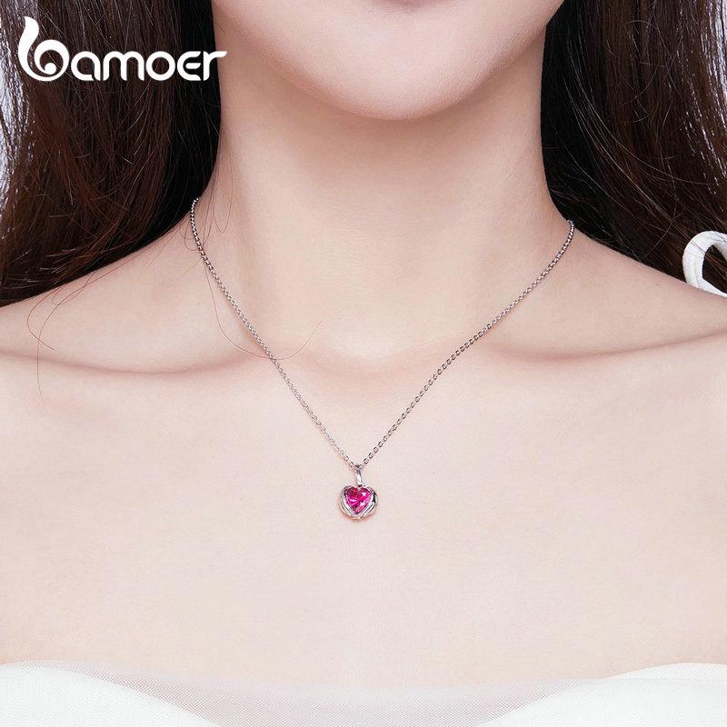 Colar bamoer 100% prata 925 e zircônia, novo colar de corações guardiões para mulheres, joias de prata