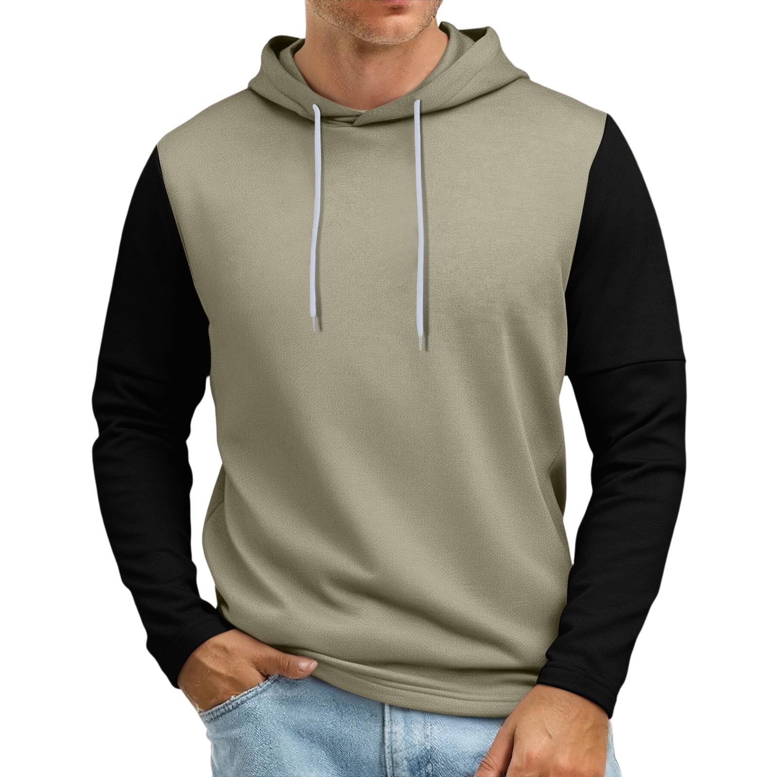 

Men s Patchwork Sleeve Hooded Sweatshirt Light Casual Hooded Sweatshirt L бежевий