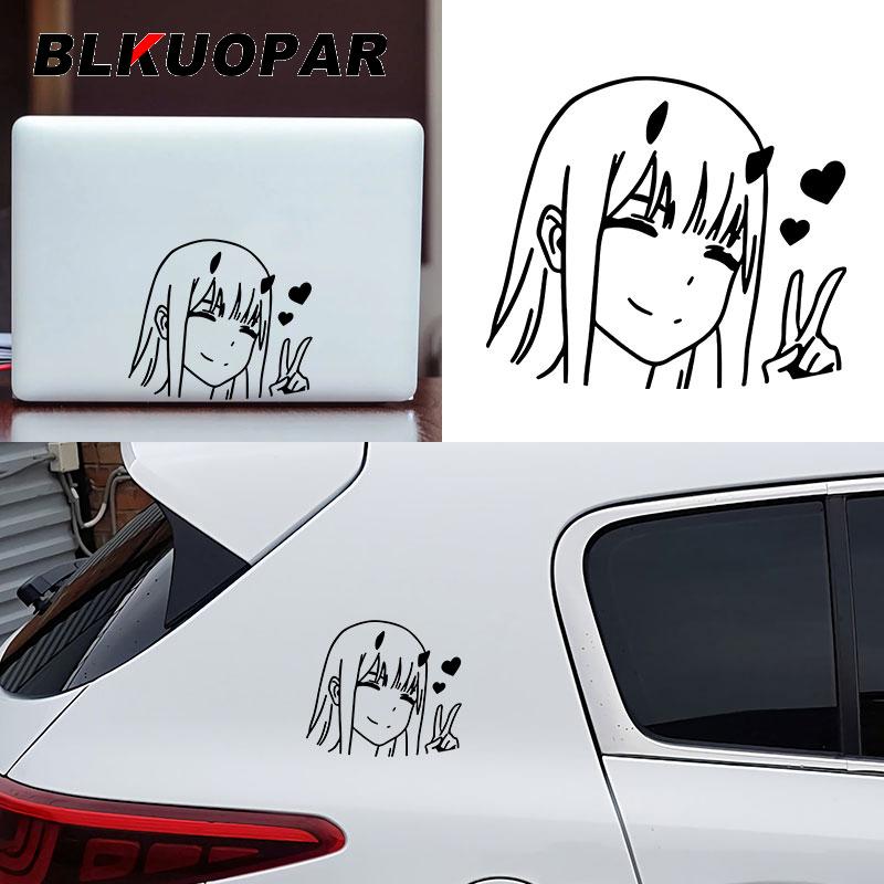 BLKUOPAR Zero Two Smile Anime Car Stickers Personality Peeker Cute Car Label Waterproof Sunscreen Silhouette Decal Decoration