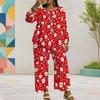 Damen Plus Size Zweiteiler Rundhalsausschnitt Langarm Blau Rosa Bedruckt Schicht-Oberteil Weite Cropped Hosen