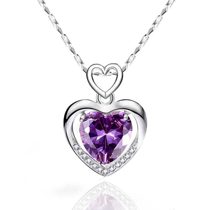 Heart-Shaped Pendant 925 Sterling Silver Necklace - Korean Style Clavicle Chain Christmas Gift