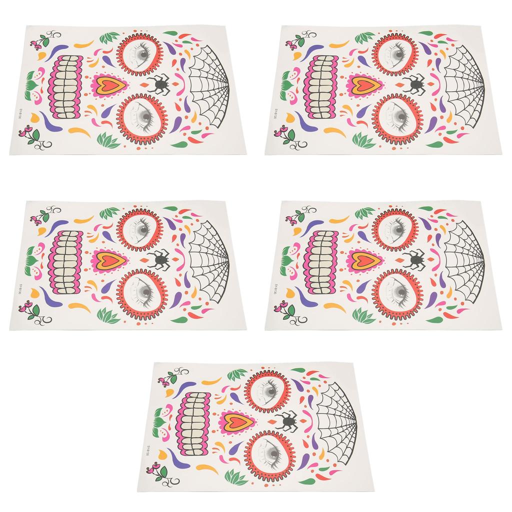 5 Sheets Halloween Face Tattoo Sticker Waterproof Sweatproof Funny Makeup Sticker for Christmas Cosplay Parties
