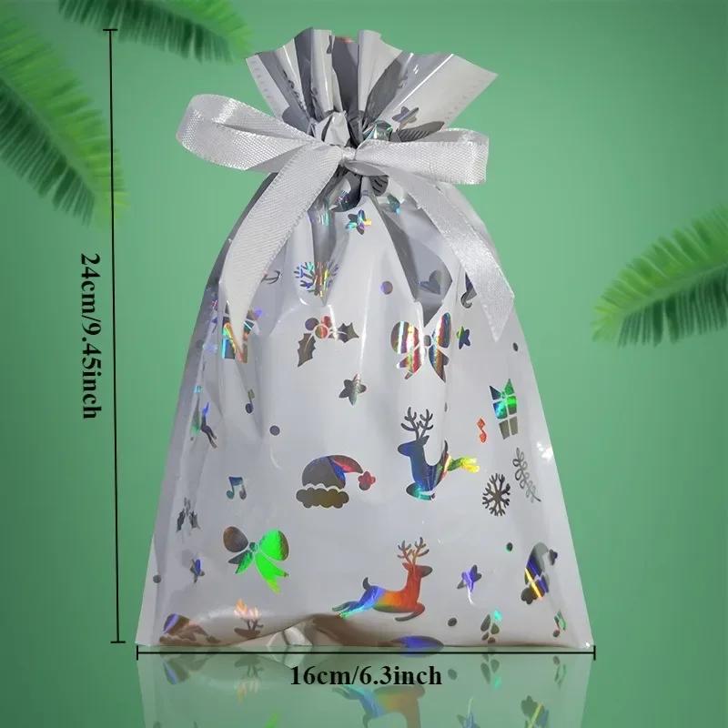 

5 шт./компл. Веселый рождественский подарочный пакет на шнурке Новый год 2025 многоразмерный и упаковочный пакет для конфет и печенья Рождественское украшение для дома 5pcs