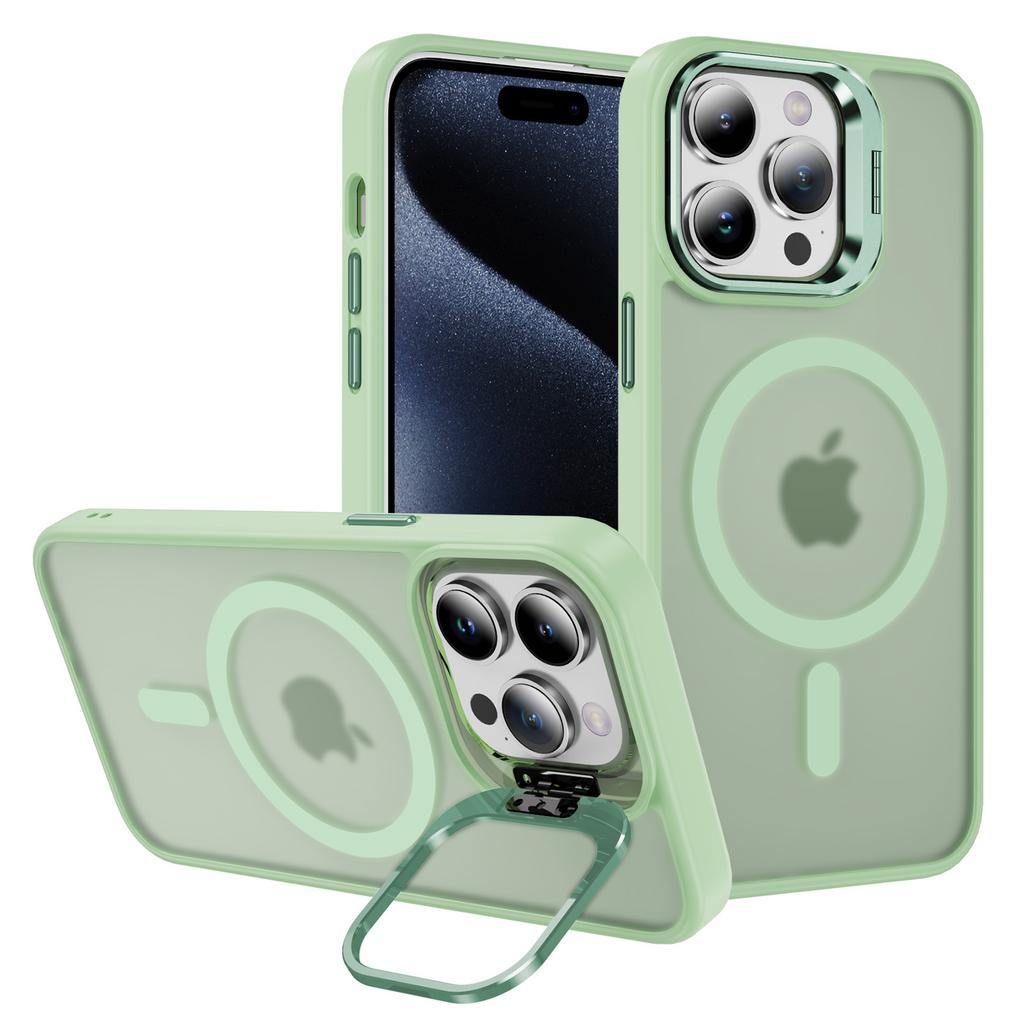 Compatible with MagSafe for iPhone 15 Pro Case PC+TPU+Metal Kickstand Phone Cover