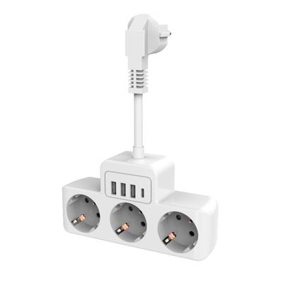 Prelungitor cu priză UE cu 3 porturi USB Type C pentru încărcare rapidă, adaptor cu priză multiplă pentru perete, priză electrică cu protecție la supratensiune pentru casă