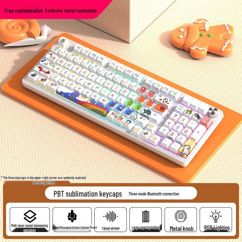 98-Tasten Kabellose Bluetooth Tri-Mode Mechanische Tastatur mit Blauen, Schwarzen, Braunen, Roten Schaltern - RGB für Gaming, Büro, Esports, Mädchen.