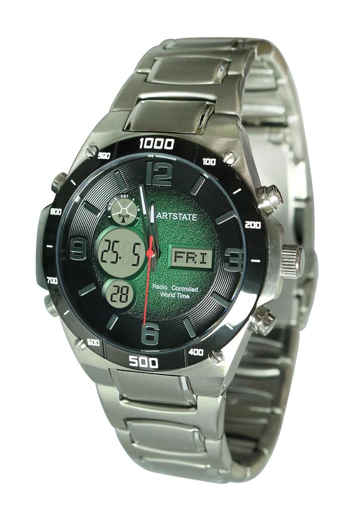 [ARTSTATE AS3261] Men's Radio-Controlled Wristwatch, Date and Day Display, DigitalAnalog Display, Long Life