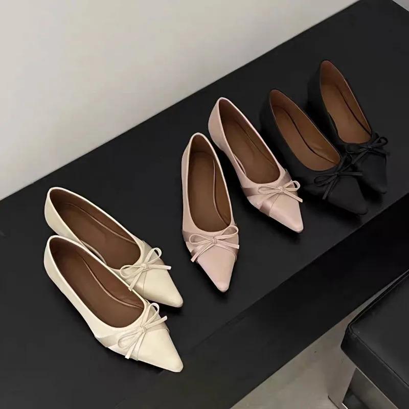 2025 Leather Spring Autumn Handmade Bowknot Flats Ballerina Shoes Women Loafers Low Heel Women Flats Shoes