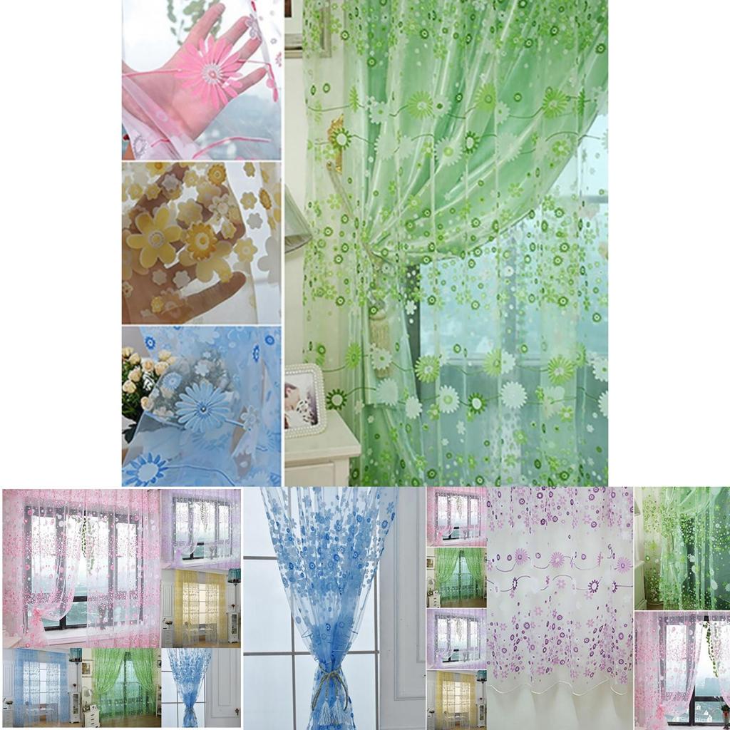 Floral Tulle Curtains Country Style Home Decor Multicolor Print 106/79in Rod Type