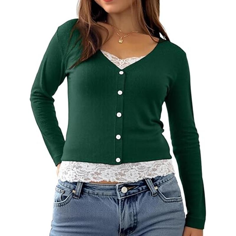 QICED Women's Fashion Casual V-Neck Long Sleeve Blouses & Shirts