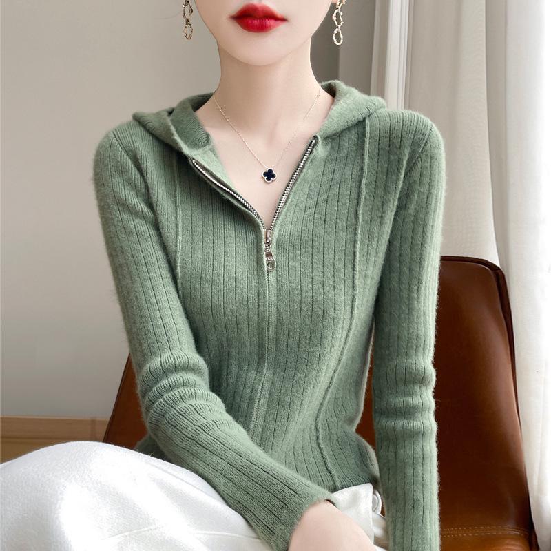 Women's Pure Wool Knit Hoodie - Thick, Loose, Versatile, and Fashionable for Autumn/Winter