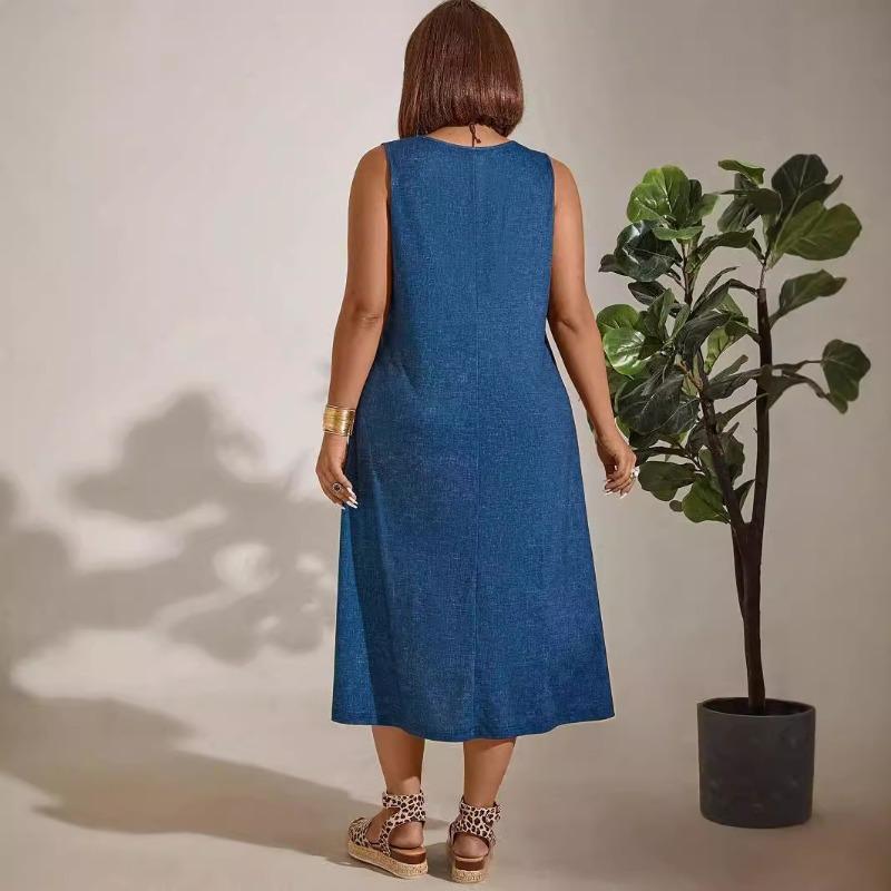 YYFS Damenmode Sommer Frühling Einfarbig Druck Ärmellos O-Ausschnitt Lose Taille Freizeitkleider