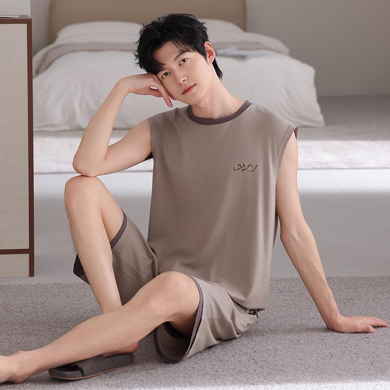 Modal pajamas men's summer summer silk ice silk vest sleeveless shorts loungewear men's thin suit