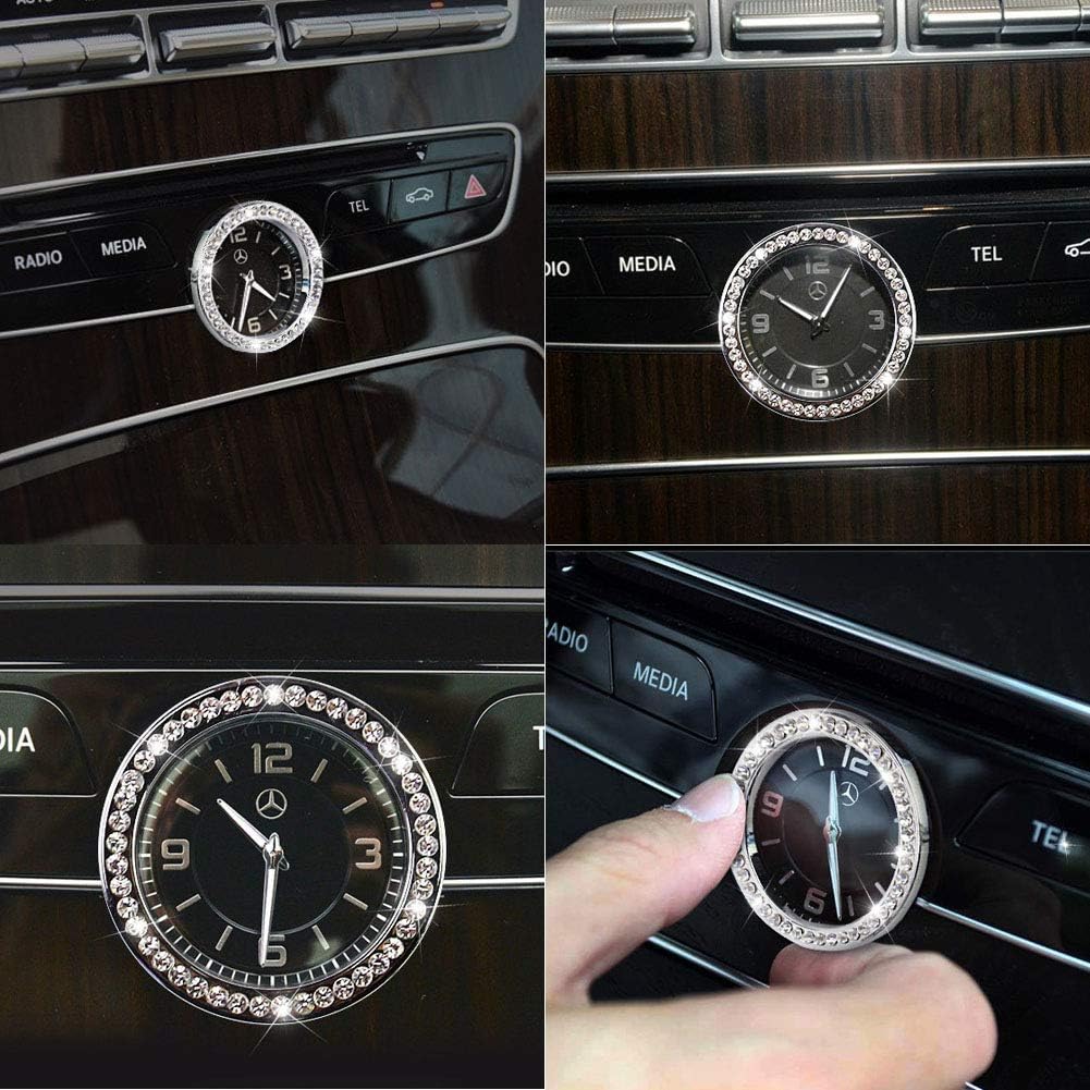 Pursuestar Bling Crystal Silver Car Central Console Round Clock Decoration Ring Cover Decals Trim for Mercedes Benz C E S GLC Class W213 E200 E300