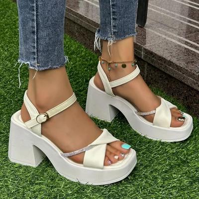 Fashion New Women's Shoes Fish Mouth High Heels Square Toe Open Toe Fairy Style Thick Heels Elegant Waterproof Anti-Slip Women's Shoes