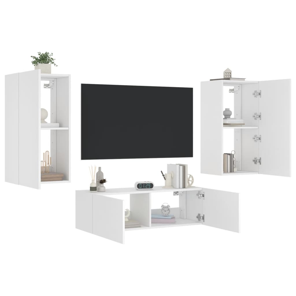 Vidaxl 3-Cz. Zestaw Mebli Tv Z Oświetleniem Led, Biały