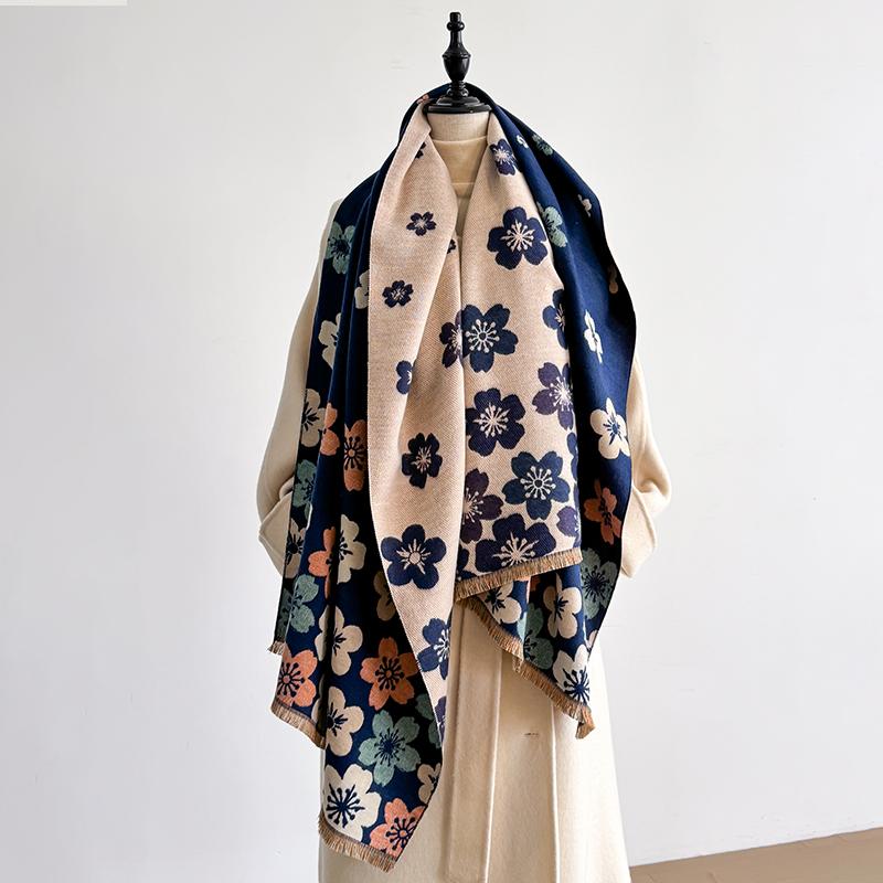 Women's Faux Cashmere Winter Fashion Scarf Vintage Floral Printed With Tassels Soft Warm Shawl Elegant Wrap For Winter Outfits